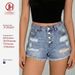 Vintage High Waist Button Fly Distressed Denim Shorts For Women - Mid Blue Washed Ripped Casual Hot Pants With Raw Hem_ecoleips.com