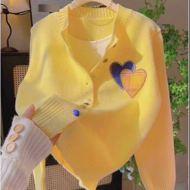 Women's Colorful Button Heart Embroidered Short Knit Cardigan Loose Fit Casual Sweater Spring Autumn Versatile_ecoleips.com