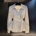 Women's French-Inspired Striped V-Neck Shirt - Slimming Asymmetrical Waist Design, Long Sleeve Blouse, Elegant & Unique Top_ecoleips.com