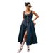 Women New Arrival Square Neck Denim Dress Button Front Slim Fit Slit Long Maxi Dress Sexy Y2K Street Fashion_ecoleips.com