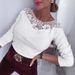 Elegant Lace Collar Long Sleeve T-Shirt For Women - Pure Color Round Neck Blouse, Spring Summer Casual Top, Polyester Stretch Comfort Fit (S-XXL)_ecoleips.com