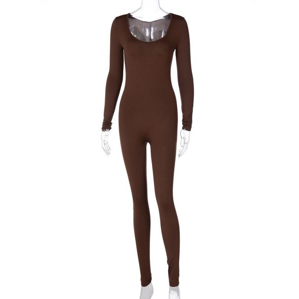 Women's Slimming High-Waisted Jumpsuit Long Sleeve Solid Color Bodysuit Tummy Control Butt Lifting Stretchy One-Piece Pants For Casual Workout_ecoleips.com
