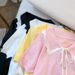 Women's Clothing Women's Ice Silk Knitwear T-Shirt With Peter Pan Collar Summer Autumn Design Short Sleeved Bow T-Shirt_ecoleips.com