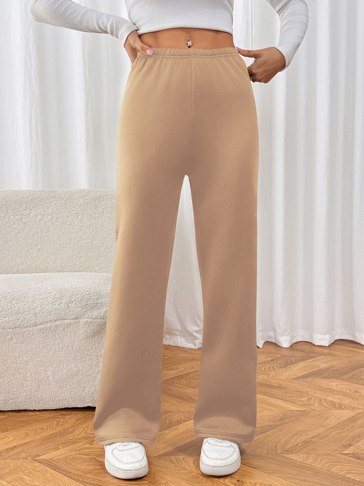Women's Clothing Women's Autumn Winter Thermal Wide Leg Pants Fleece Lined Thickened Casual Versatile Lambswool Pants_ecoleips.com