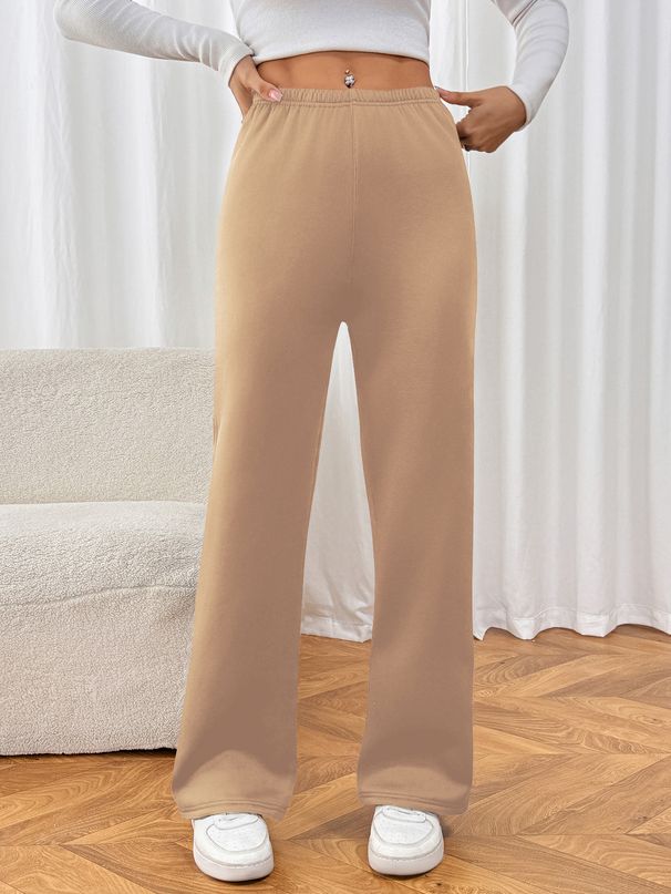 Women's Clothing Women's Autumn Winter Thermal Wide Leg Pants Fleece Lined Thickened Casual Versatile Lambswool Pants_ecoleips.com