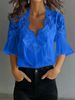 Women's Lace Patchwork Puff Sleeve Pleated Short Sleeved Shirt American Style_ecoleips.com