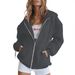 Zipper Sweater Women's Fleece Solid Color Cardigan Hooded Sweater Autumn And Winter Fleece Casual Jacket_ecoleips.com