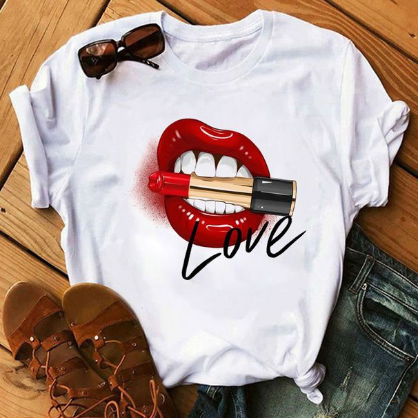 Women's Clothing Women's Hot Selling Goods Lips Retro Casual Plus Size Women's Loose Women's Short Sleeved T Shirt_ecoleips.com