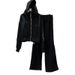 Women's Style Sports Casual Patchwork Striped Two-Piece Set With Zip Up Top Elastic Waist Wide Leg Pants_ecoleips.com
