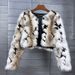 Women’s Cropped Faux Fox Fur Coat – Jacquard Dyed Point Short Jacket (Beige, Khaki, Gray, Coffee, S/M/L)_ecoleips.com