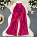Women's High Waist Straps Casual Pants Summer Wear Slimming Wide Leg Pleated plus Size Slightly Fat Cover Drape_ecoleips.com