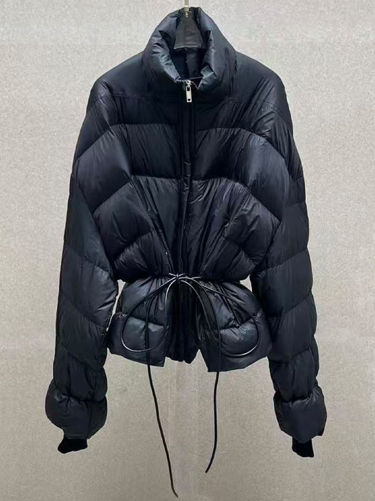 girl Girl Nanyou Women's Waist-Tie High-Neck Jacket 2025 Autumn Winter New High-End Light Short Down Coat_ecoleips.com