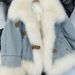 Women's Clothing Design Fur Collar Blue Denim Jacket For Women Velvet Thickened Down Cotton Warm Fur Plush Coat_ecoleips.com