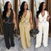 Women's Clothing Fashion Casual V Neck Button Top Trousers Two Piece Suit_ecoleips.com