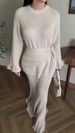 Modest Abaya Dress/Muslim Dress Women Elegant Long Sleeve Midi Dress Set - Flowy Knit Two-Piece Outfit With Bell Sleeves (S-XXL, Beige)_ecoleips.com