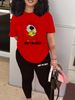 Women's Casual Loose Fashion Figure Letter Printed Loose T-shirt+cropped Pants Two-piece Set Summer Home Sportswear Daily Wear-469_ecoleips.com