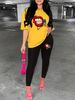 Women's Casual Fashion Lip Print Letter Pattern Print Loose T-shirt+cropped Pants Two-piece Home Sportswear Daily Wear-414_ecoleips.com