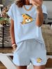 Women’s 2 Piece Outfit Set – Oversized Graphic T-Shirt And Biker Shorts Matching Set, Casual Summer Lounge Tracksuit For Daily Wear-343_ecoleips.com