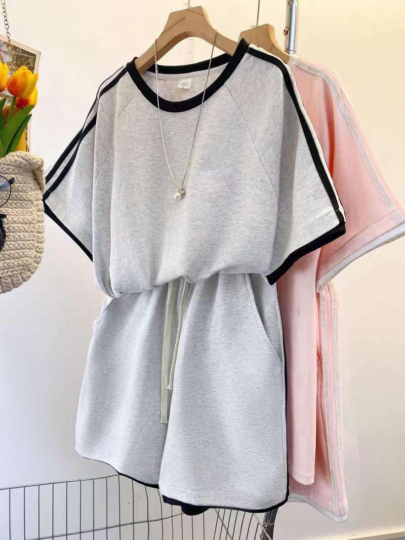 Korean Style Summer Sportswear Set For Women Loose Fit Fashionable Short Sleeved Two Piece Casual Shorts Outfit For Students_ecoleips.com