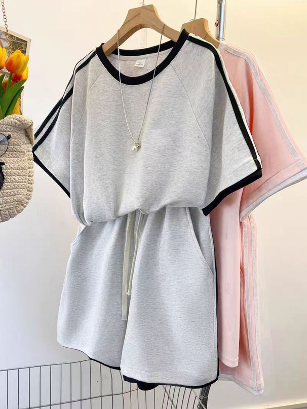 Korean Style Summer Sportswear Set For Women Loose Fit Fashionable Short Sleeved Two Piece Casual Shorts Outfit For Students_ecoleips.com