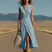 Women's Clothing Long Dress Button Down Slit Simple Stylish Spring Summer New America Style_ecoleips.com