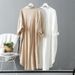 Cotton-linen Sun-protective White For Women, 2026 Spring-summer New Versatile Loose Casual Top, Mid-length Shirt Dress_ecoleips.com