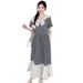 Summer New Korean Fashion Lace Trim Plaid Patchwork V-Neck Maternity Dress_ecoleips.com