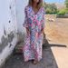 Women's Clothing Spring And Summer Printed Long Skirt Loose Casual V Neck Dress_ecoleips.com