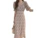 Floral 2026 Summer New French Style, Waist-cinching, Elegant And Gentle, High-end Chiffon Floral Midi Dress_ecoleips.com