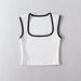 Women's French Style Stretchy Fitted Top Square Neckline Sleeveless Short Striped Color Block Vest New Spring_ecoleips.com