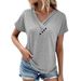 Step Into 2025 Summer Top Women's Solid Color V-neck Casual T-shirt Short Sleeve_ecoleips.com