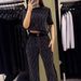 Women's Slim-Fit Knit Blazer Set With Rhinestone Striped Tee - Summer Office Wear, Stretchy Polyester Suit (Black, S-XXXL)_ecoleips.com