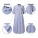 Women's Clothing New Cotton And Linen Stripes Fashionable Casual Polo Collar Five Point Sleeves Loose Long Cardigan Dress_ecoleips.com