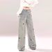 Cartoon Puppy Embroidered Straight-leg Jeans For Women, Large Size, High Waist, Loose And Slimming, Washed And Aged Wide-leg Pants_ecoleips.com