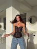 Sheer Cutout Bustier Top, Stretch Polyester Corset Cami For Clubbing & Date Night (Black/Nude, S/M/L)_ecoleips.com