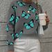 Women's Printed Butterfly Knit Sweater – Loose Fit Round Neck Pullover, Soft Acrylic Blend, Plus Size Friendly For Autumn & Winter_ecoleips.com