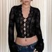 Elegant Lace Trim V-Neck Printed Blouse - Sexy Long Sleeve Semi-Sheer Open Front Top For Women (Black & Leopard Print, S/M/L/XL)_ecoleips.com