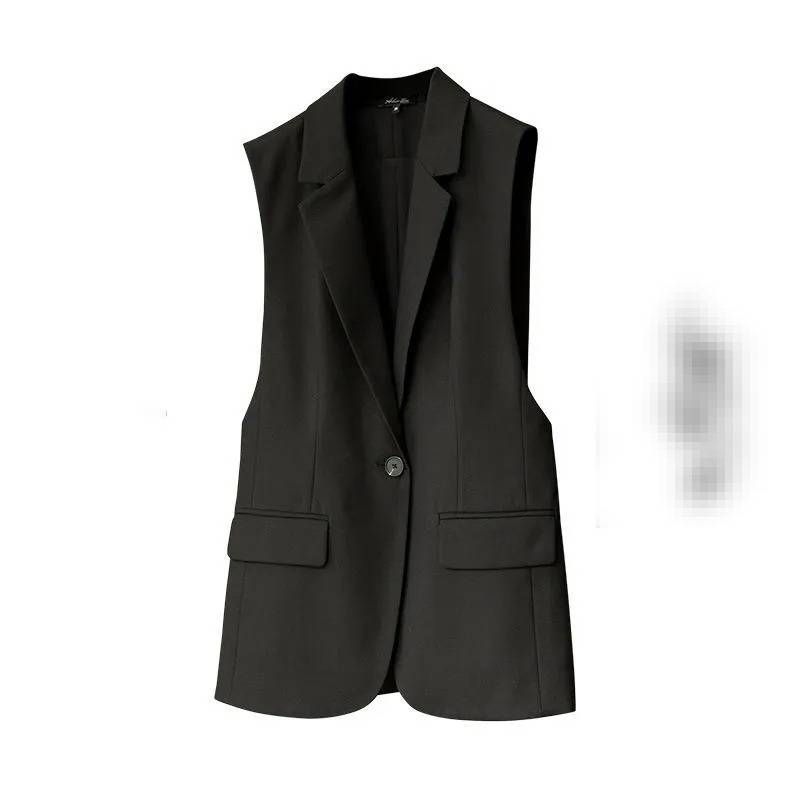 Oversized Blazer Vest For Women – Trendy Sleeveless Waistcoat With Notch Lapel (Black/Khaki, M-3XL)_ecoleips.com
