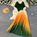 Women's Slim Fit Pleated Suit Set Sparkling Short Sleeve Top & High Waisted Gradient Pleated Skirt Summer Casual Bohemian_ecoleips.com