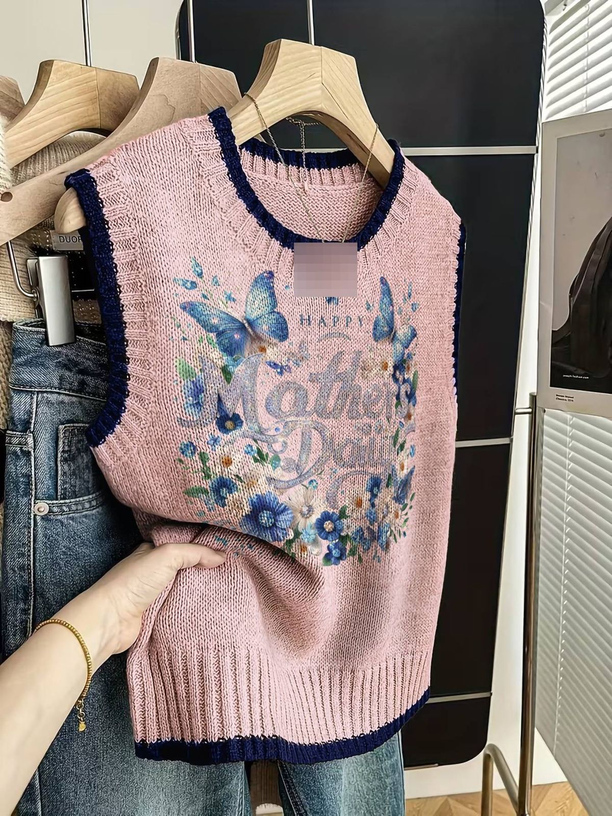 Floral Print Vest Plus Size Loose Fit Sleeveless Top Round Neck Niche Style Women's Clothing For Mother's Day_ecoleips.com