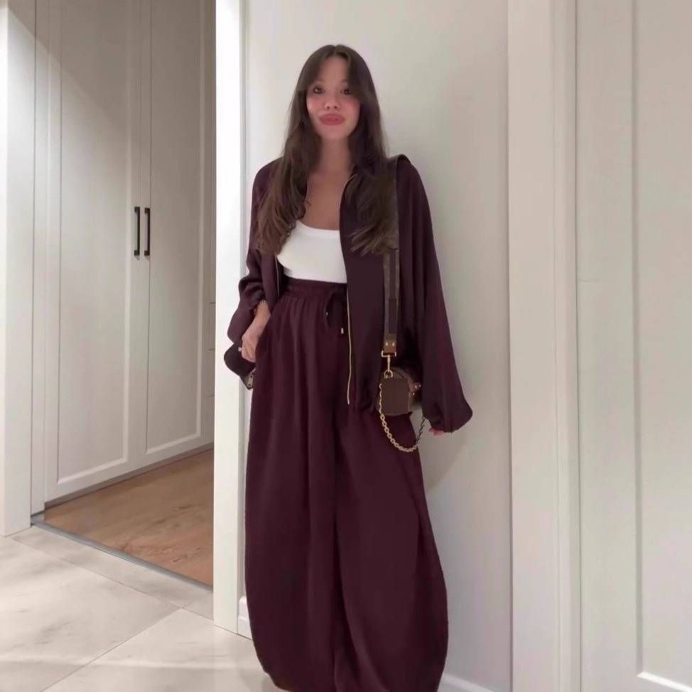 Elegant Two-Piece Set For Women - Notch Lapel Long Sleeve Top And Wide-Leg Pants, Chic Office To Casual Outfit_ecoleips.com