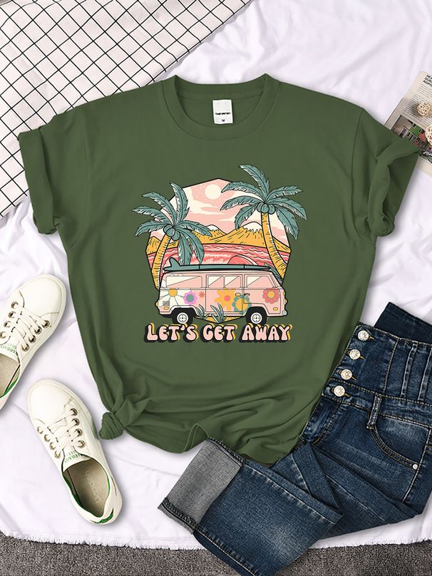 Let's Get Away Vacation Pattern Female T-shirts Fashion Mult_ecoleips.com