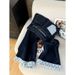 Women's High-Waisted Wide-Leg Jeans – Contrast Cuff & Letter Embroidery, Relaxed Fit Dark Blue Denim Pants (XS-3XL)_ecoleips.com