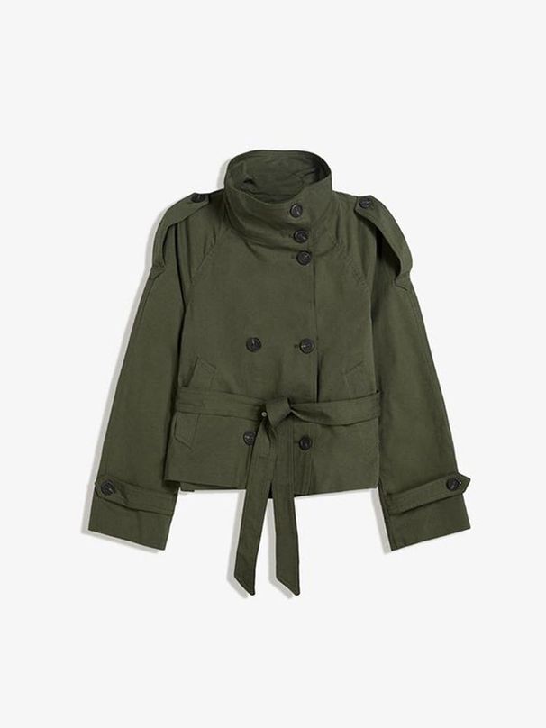 Women's Clothing Elegant Double-Breasted Belted Short Trench Coat Stylish Stand Collar, Slim Fit, Streetwear Fashion (Khaki, Burgundy, Army Green)_ecoleips.com