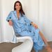 Solid Color Ice Silk Thin Skin-Friendly Slit Loose Sleeve Long Pants Pajama Set European And American Cross-Border_ecoleips.com