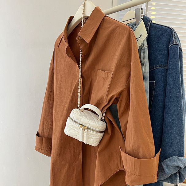 Women's Polo Collar Long Sleeve Shirt Korean Style Solid Color mid Length Sun Protection Loose Versatile Top for Spring/Autumn_ecoleips.com