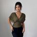 Women's Fashion Solid Color Deep V Neck Short Sleeve Slim Fit Top European American Style_ecoleips.com