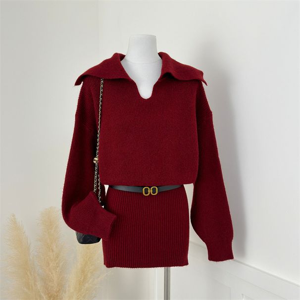 girl Large Quantity Negotiable Price Lazy Style Red Knitted Autumn Winter High-end Christmas Outfit Long Sleeve Sweater Dress_ecoleips.com