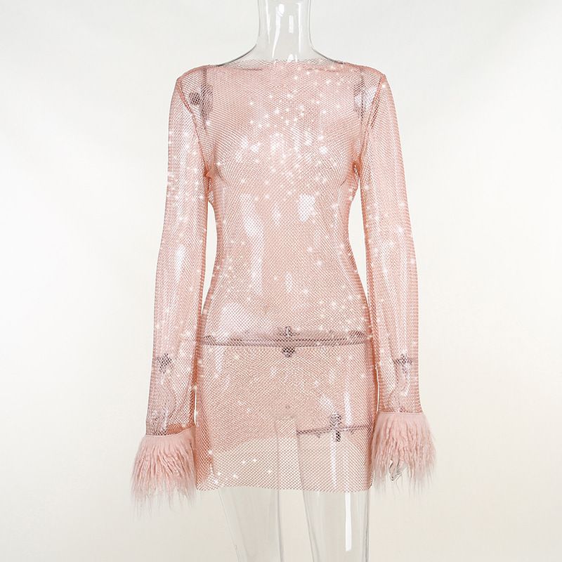 Sheer Mesh Party Dress With Glitter Threads – Sleeveless Bodycon Mini Dress For Night Out (Black/Pink/White)_ecoleips.com