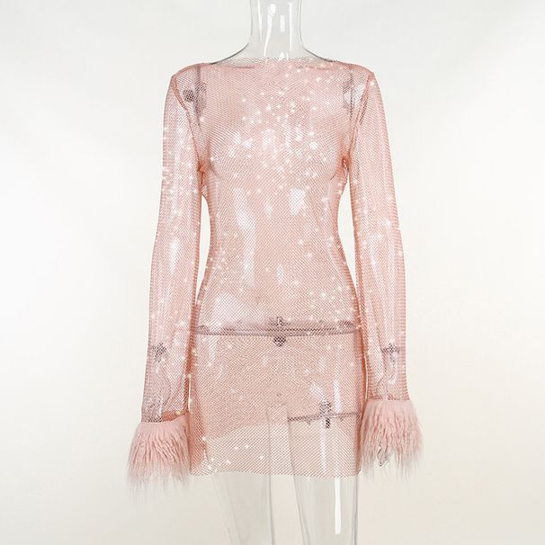 Sheer Mesh Party Dress With Glitter Threads – Sleeveless Bodycon Mini Dress For Night Out (Black/Pink/White)_ecoleips.com